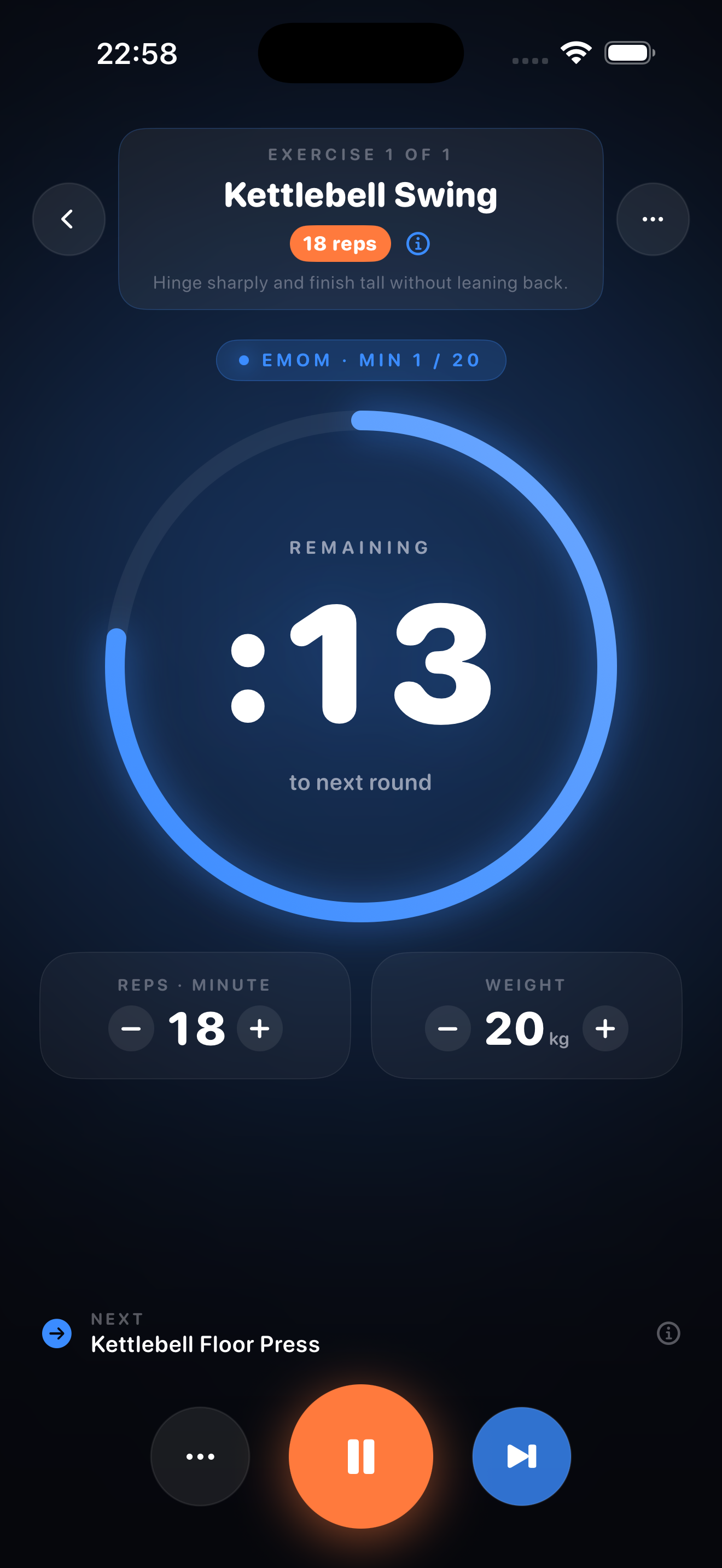 Bellring timer with next exercise preview