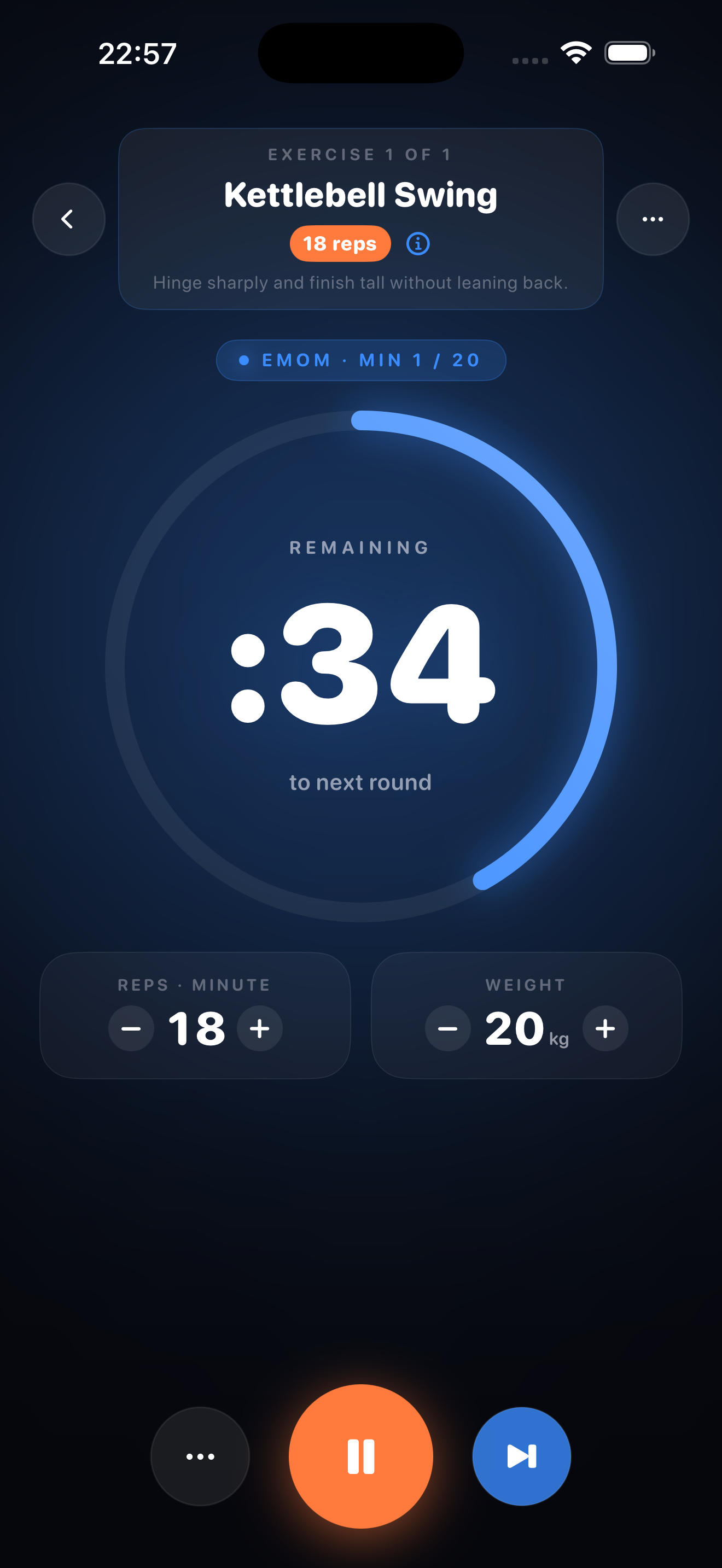 Bellring workout timer screen